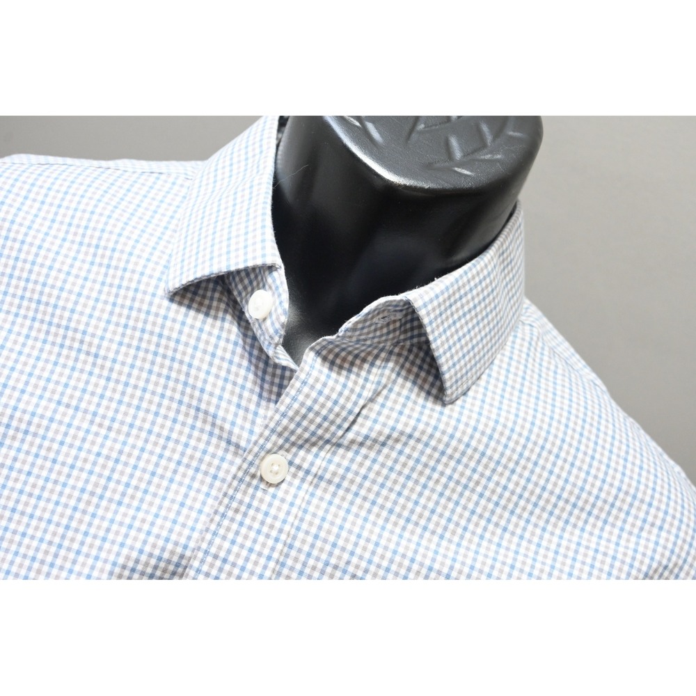 J.Crew Thompson Dress Shirt Mens Medium Blue Grey Micro Check Stretch Excellent